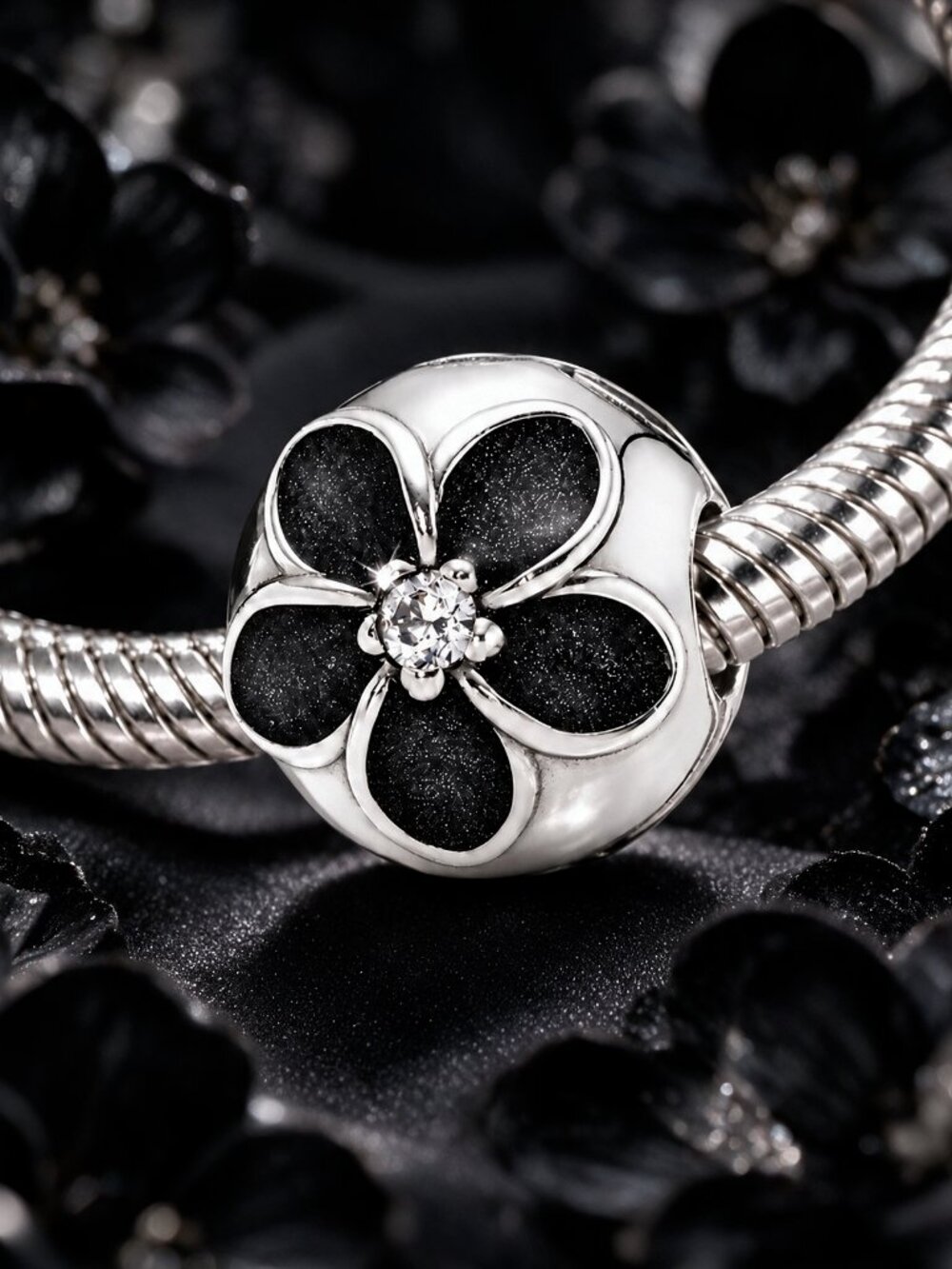 Black Flower Clip Charm